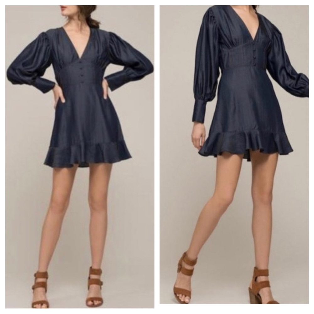 Anthropologie Moon River Chambray Ruffle Hem Dress Small